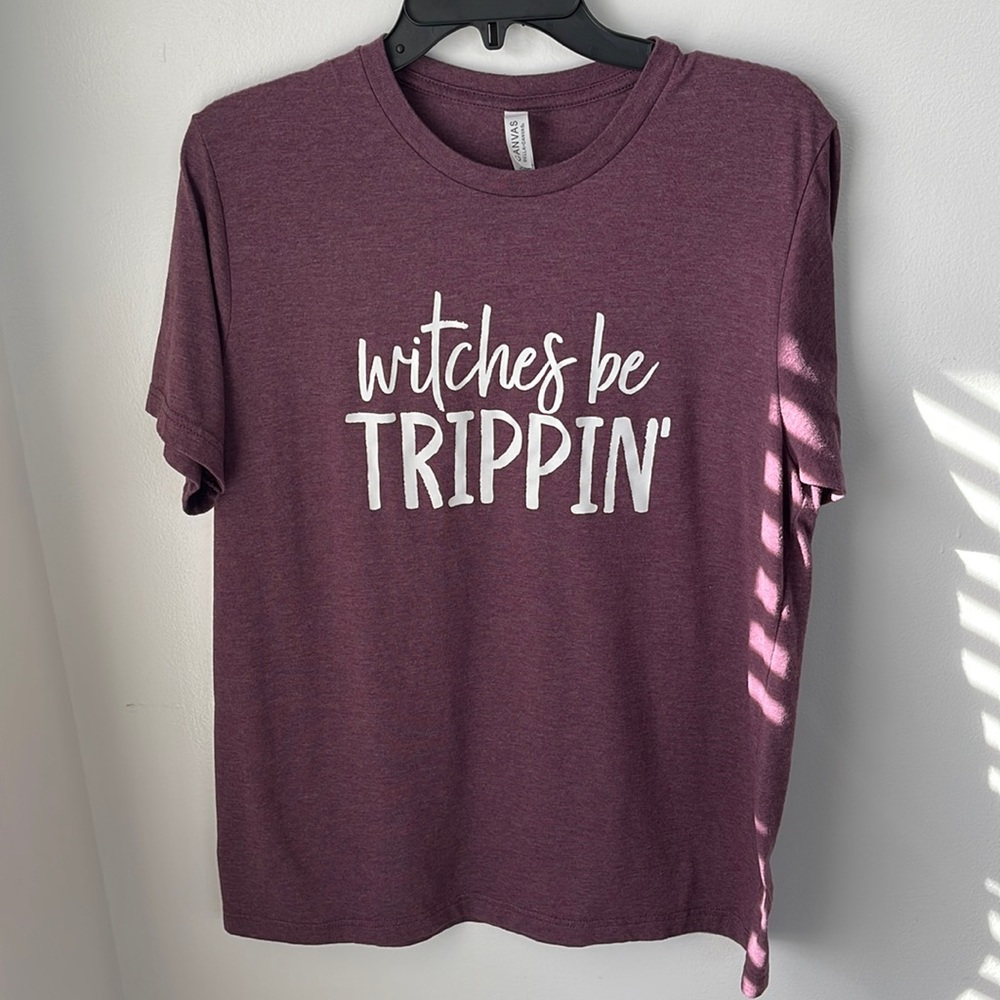 Bella Canvas large heather plum purple Halloween witches be trippin short sleeve